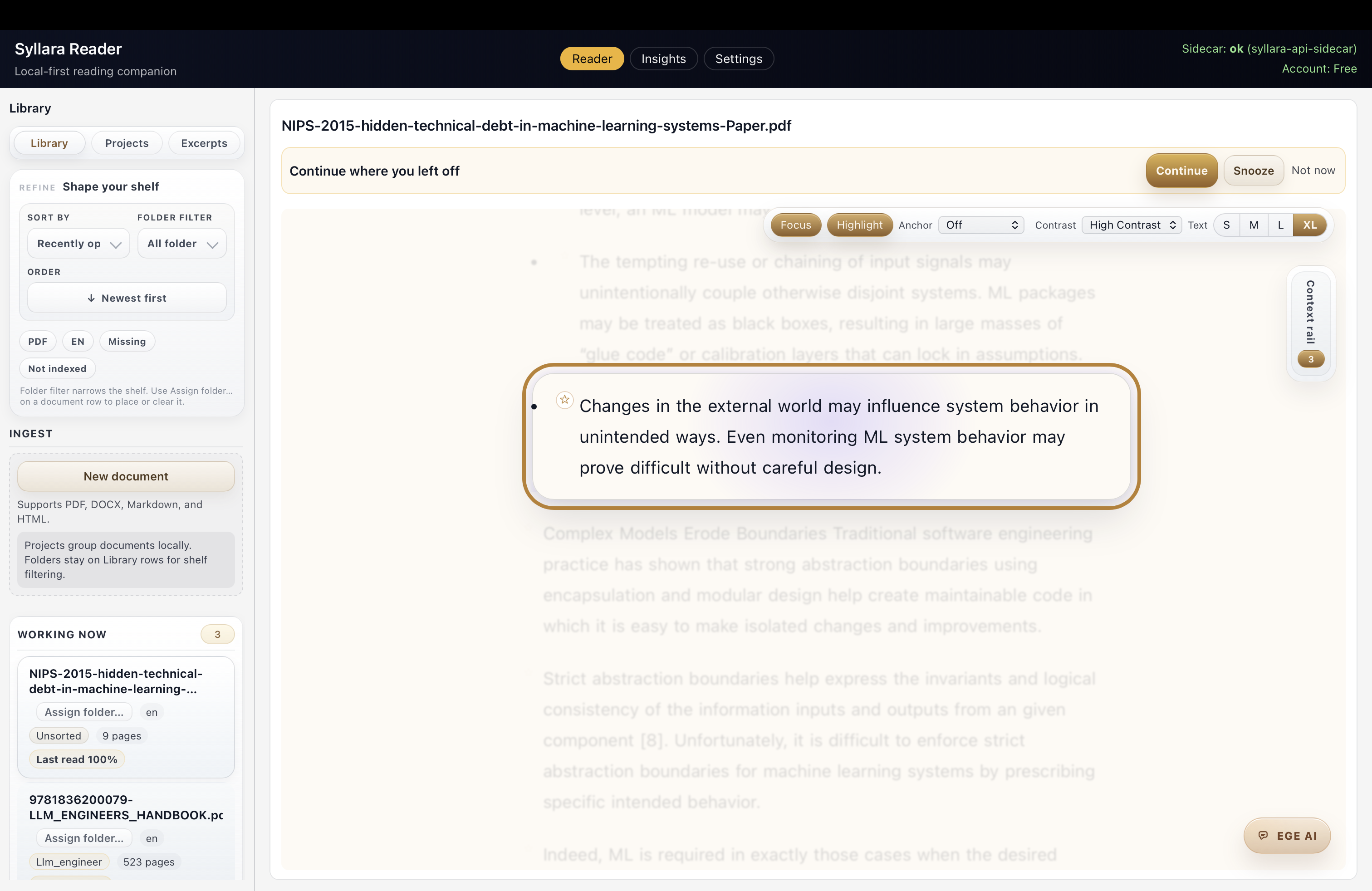 Reader focus view