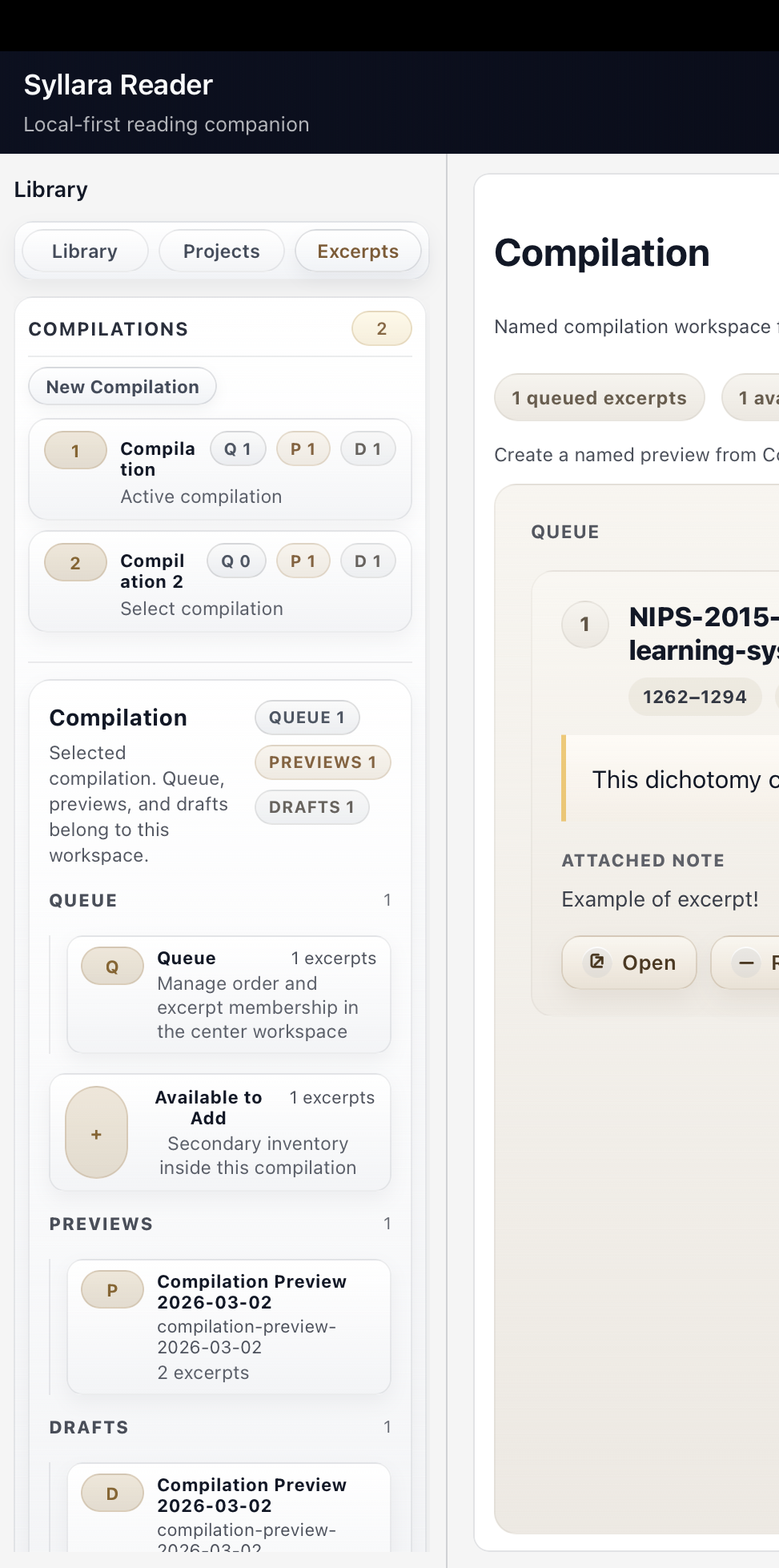 Reader workspace view