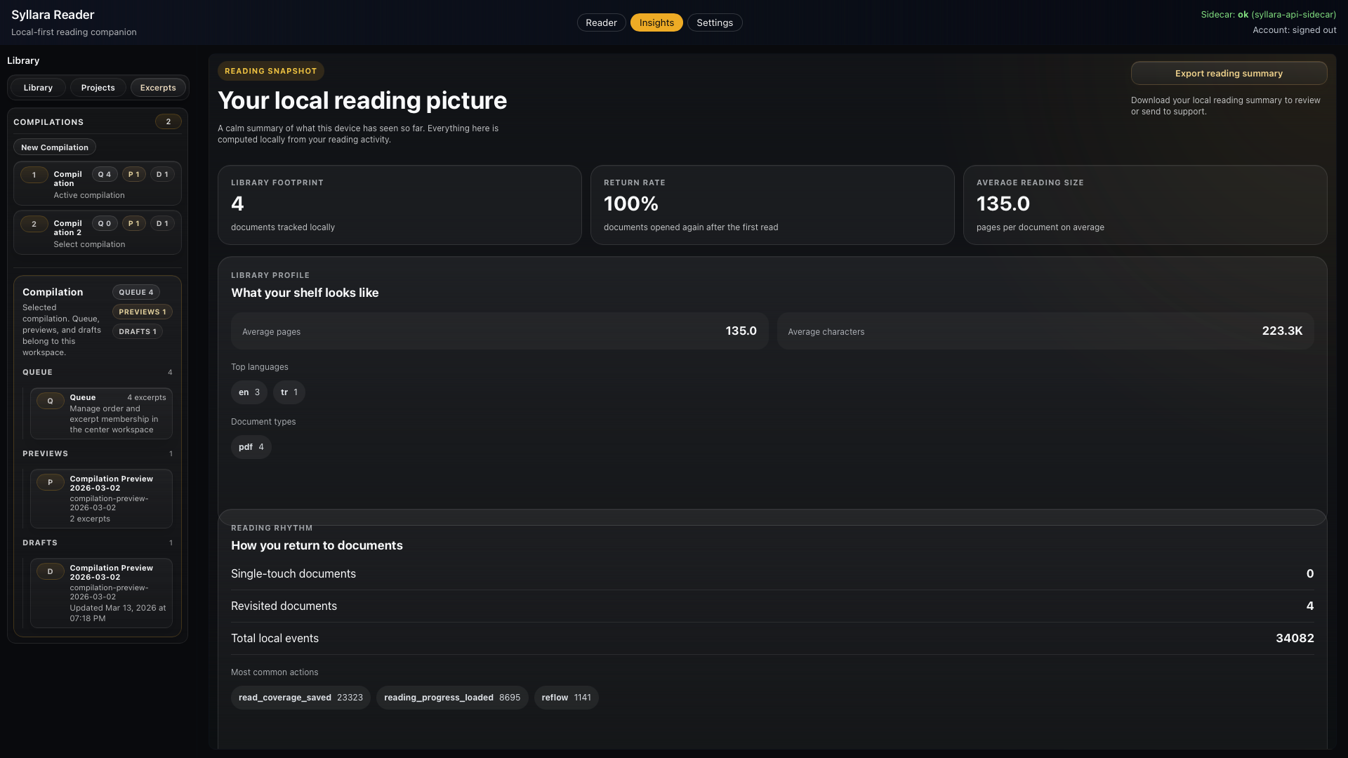 Reader dark theme reading view